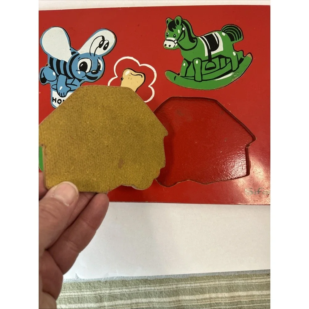 Vintage SIFO Wooden Toy‎ Puppy Honey Bee Shape Puzzle Read